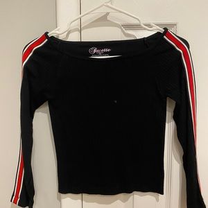 black long sleeve with red and white stripes